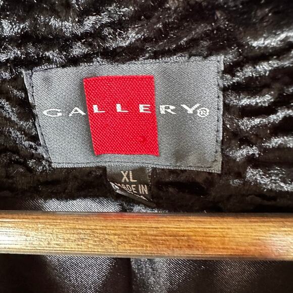 Gallery Black Faux Fur Coat XL Crinkle Texture Holiday Glam Look - Picture 7 of 7